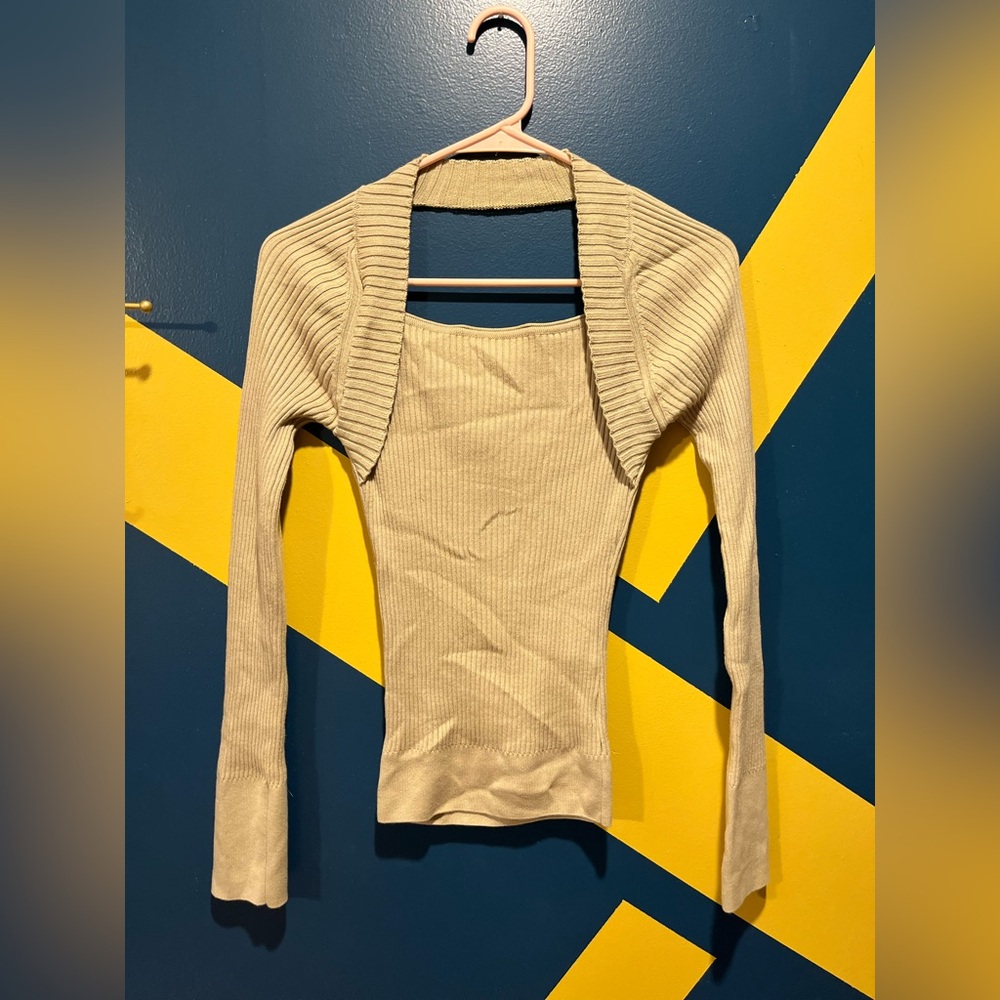 Attire The Studio Cream Ribbed Cut Out Sweater NWOT